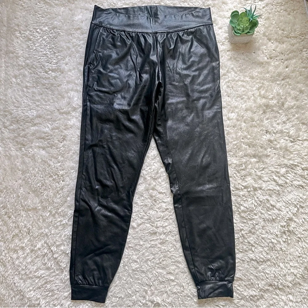 Revolve Commando faux leather black joggers pants